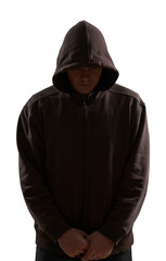 Silhouette of a man hacker in the hood