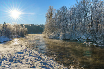 Flowing water in a freezing winterland