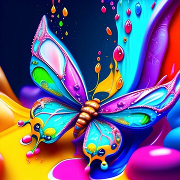 opening image, a liquid cute and cute baby Butterfly made of colors, colorful paint splash style, hyper detailed intricately detail - generative ai