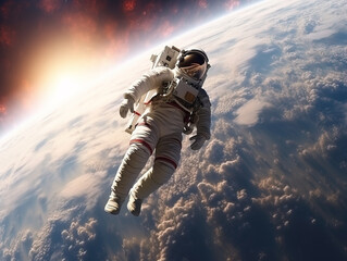 Obraz na płótnie Canvas Astronaut at spacewalk. Cosmic art, science fiction wallpaper. Beauty of deep space. Billions of galaxies in the universe.