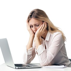 Overwhelmed: A Stressed Businesswoman's Office Struggle on a White Background Generative AI 