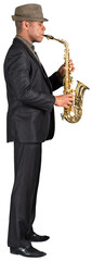 Fototapeta na wymiar Musician playing saxophone - side view
