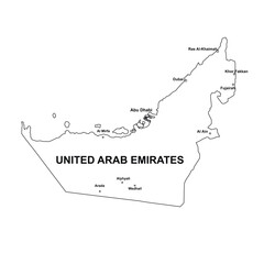 Map of United Arab Emirates. Map of UAE. Graphic illustration with map of United Arab Emirates.
