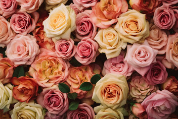 Obraz na płótnie Canvas bunch of roses from above, generative ai
