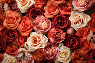 red roses in different shades from above, generative ai