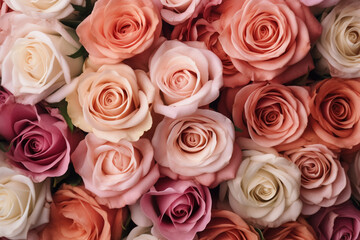 Fototapeta na wymiar pink roses from above, generative ai