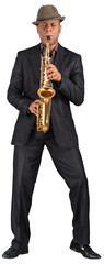 Musician playing saxophone - front view