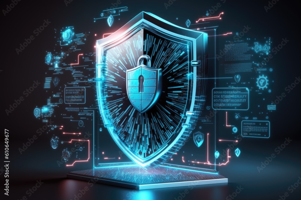 Poster cyber security concept with shield and cyber security icons