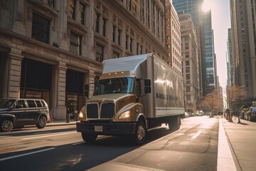 Delivery truck on the city street - Illustration created with generative ai