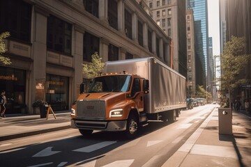 Delivery truck on the city street - Illustration created with generative ai