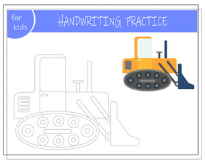 Connect the dots, educational game for kids, cartoon bulldozer machine