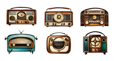 Watercolor vintage radio set. Generative Ai - obrazy, fototapety, plakaty