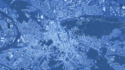 Blue Lviv City area vector background map, roads and water cartography illustration. - obrazy, fototapety, plakaty