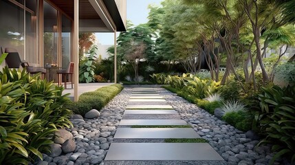 Tranquil Pathways: A Serene Journey Through a Charming Minimalistic Garden 1. Generative AI