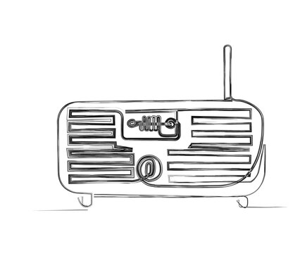 recommend clip art: Continuous one line drawing of vintage broadcast radio receiver. Simple Retro radio line art vector illustration. 