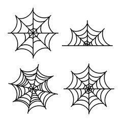 Black spider web for Halloween design. Spiderweb icons set. Vector illustration isolated on white  background.