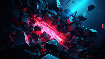 Abstract background with a crushing dark minimalist neon section