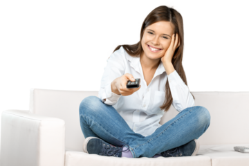 Smiling Woman Using Remote Control
