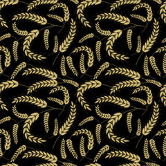 Wheat ears, grains seamless pattern.