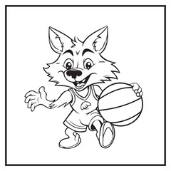 Basketball Wolf Coloring Book Page Cartoon Ilustration
