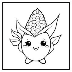 Corn Character Coloring Book Page Cartoon Ilustration-01