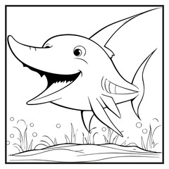 Shark Coloring Book Page Cartoon Ilustration