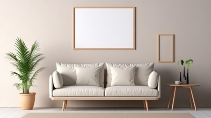 Mock up poster frame in modern interior background, 3D rendering. Ai generative.