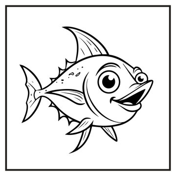 Tuna Fish Coloring Book Page Cartoon Ilustration