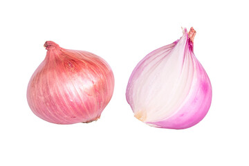 Red whole and sliced onion, isolated on transparent  background, PNG File