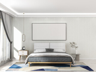 Interior living room with bed and mock up frame. Scandinavian design. 3D render
