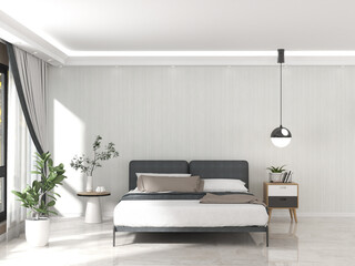Interior living room with bed and decorations. Scandinavian design. 3D render
