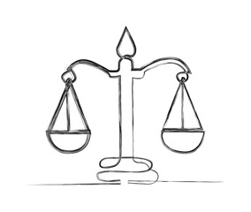 Continuous one line drawing of scales. scales of justice line art vector illustration. Balance and justice concept.