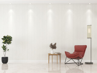 Interior living room with chair and decorations. Scandinavian design. 3D render
