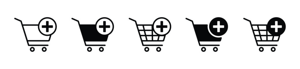 Add to cart icon. Online shop shopping cart icon with plus sign symbol on white background with editable stroke for apps and websites. Vector illustration EPS 10 © Vilogsign
