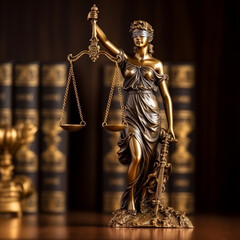 Fototapeta na wymiar Gavel of justice and house model. Real estate laws and taxes concept. Background with selective focus. AI generated