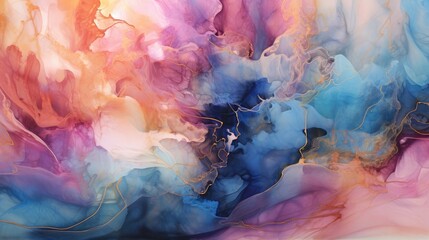 Abstract alcohol ink background, luxury dreamy illustration with beautiful color palette, minimal painting design for wallpaper or print, creative hand drawn art, watercolor or oil - Generative ai