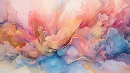 Feminine alcohol ink background, luxury dreamy illustration with beautiful color palette, minimal painting design for wallpaper or print, creative hand drawn art, watercolor or oil - Generative ai