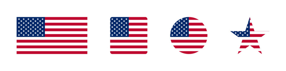 Usa flag icon. American banner signs. US national symbol. Patriotic emblem symbols. Patriot of country icons. Flat color. Vector isolated sign.