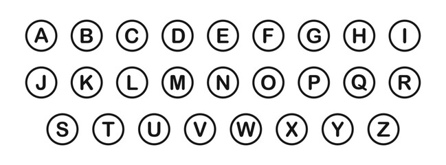 Alphabet letter icon. Font symbol. Text in circle signs. ABC symbols. Typography icons. Black color. Vector isolated sign.