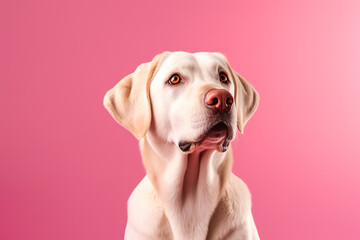 cutest and most curious labrador retriever on a pink background