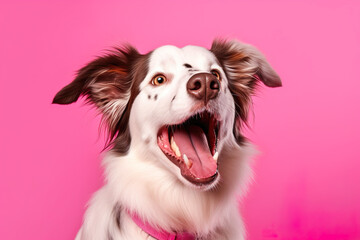 cute dog border collie pink background