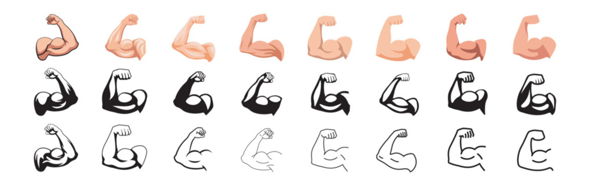 Muscle Icon. Biceps Symbol. Flat, Silhouette And Linear Style.