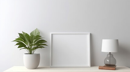 Beautiful interior bedroom with an empty frame for mock up