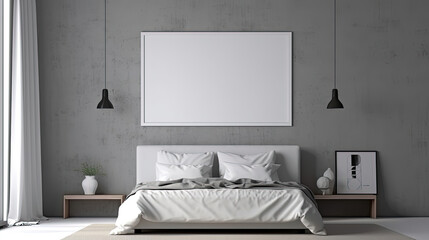 Fototapeta na wymiar Beautiful interior bedroom with an empty frame for mock up