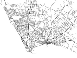 Vector road map of the city of  Anzio in the Italy on a white background.
