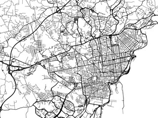 Vector road map of the city of  Catania in the Italy on a white background.
