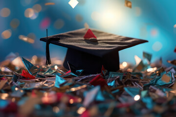 A degree cap in colored paper. - obrazy, fototapety, plakaty