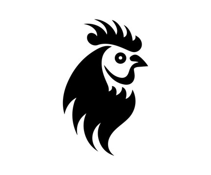 rooster or chicken silhouette logo vector,Cock head symbol.Farm animal drawn icon vector illustration.