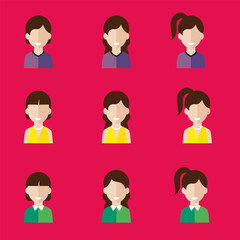 Simple avatar icons of various business women. Icon isolated on pink background. Illustration vector.