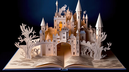Book with a popup papercut art castle
